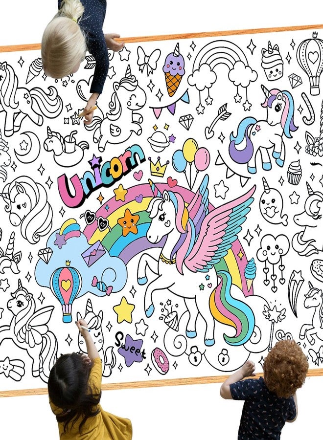 Leezead Giant Unicorn Coloring Tablecloth & Poster - Unicorn Party Table Cover with Coloring Paper for School, Classroom, Family Activity & Birthday Party Supplies - Image 1